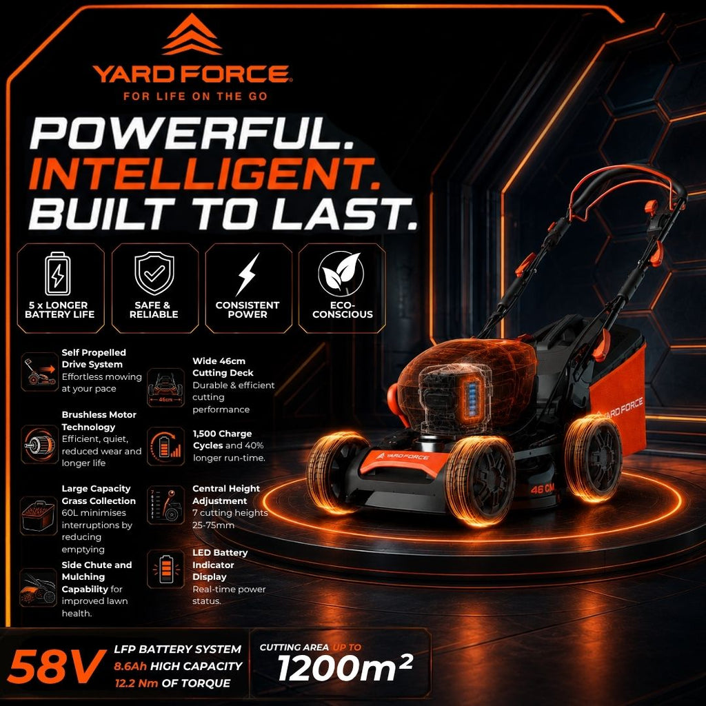 58V Cordless Brushless LFP 46cm Self-Propelled Lawnmower